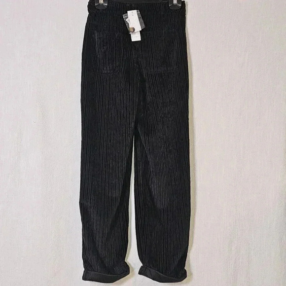 Top Shop Womens Ribbed High Rised Cuffed Hem Straight Pants SZ 2 - Picture 2 of 12